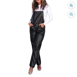 Black Faux Leather Jumpsuit